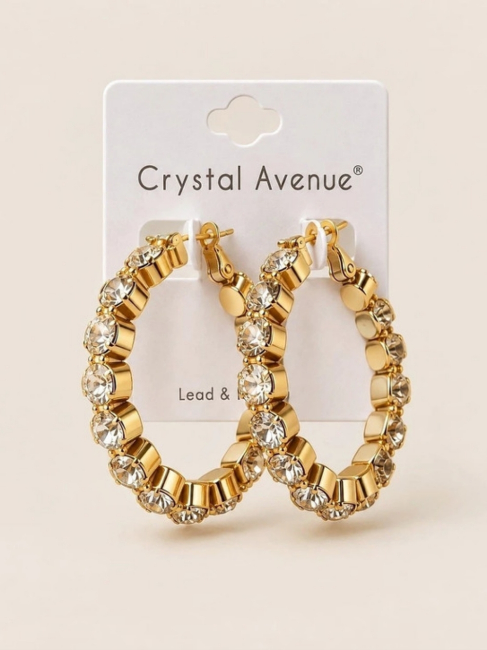 Crystal Avenue Gold Crystal Rhinestone Hoop Earrings Gold & Clear